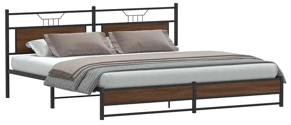 vidaXL Σκελετός Κρεβ. Χωρίς Στρώμα Καφέ Δρυς 193x201 εκ. Μεταλλικό