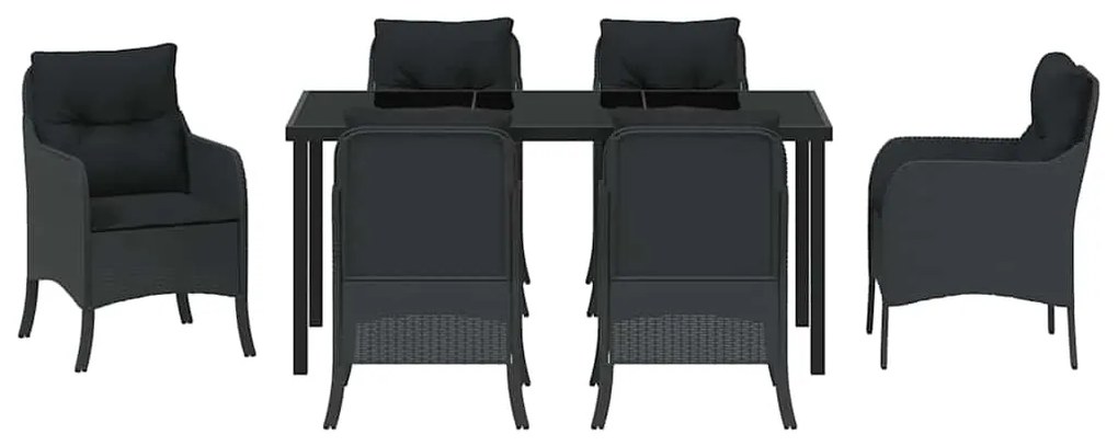 vidaXL Σέτ φαγητού για κήπο με μαξιλάρι 7 pcs Μαύρο συνθετικό ρατάν