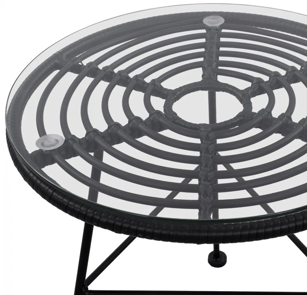 Τραπέζι ALLEGRA Χαμηλό Μεταλλικό με Wicker Μαύρο και Γυαλί Φ45x46 εκ. 45x45x46 εκ.