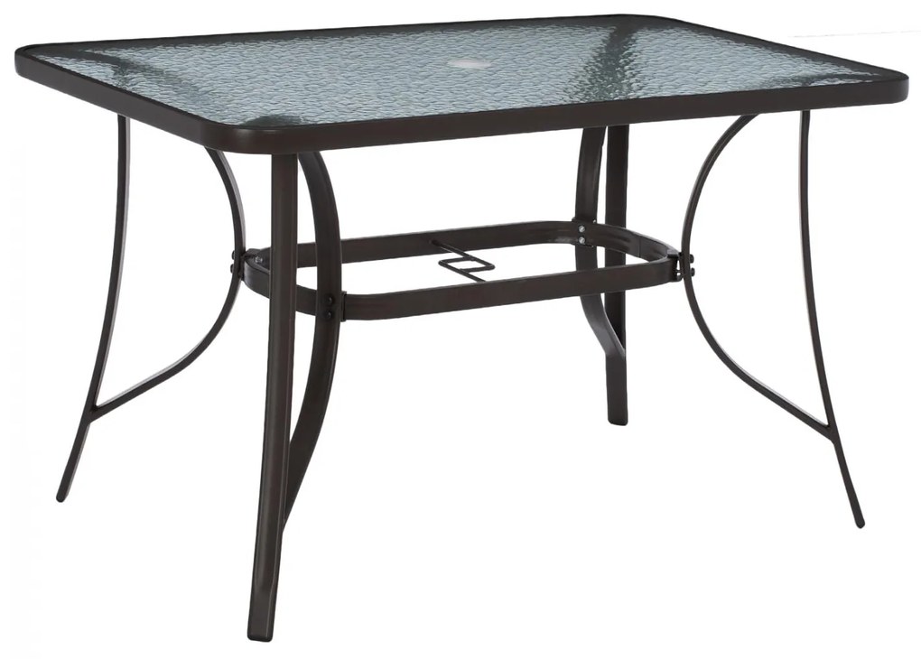 Τραπέζι BRAVO Μεταλλικό Καφέ με Γυάλινη επιφάνεια με τρύπα ομπρέλας 120x70x72Υεκ. 120x70x72 εκ.