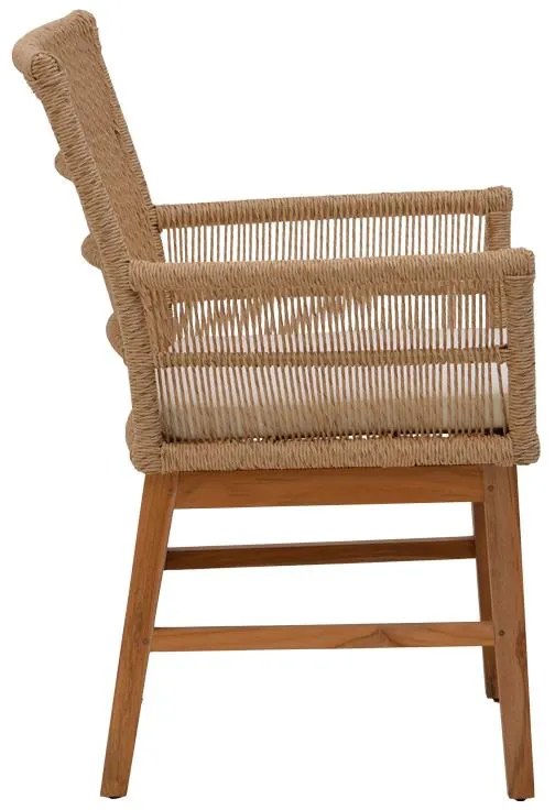Πολυθρόνα Inca  teak ξύλο και pe σχοινί σε φυσική-μπεζ απόχρωση με μαξιλάρι 60x61x90εκ 60x61x90 εκ.