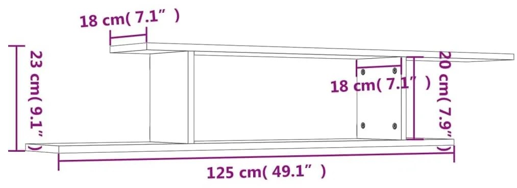 Ράφι Τηλεόρασης Επιτοίχιο Γκρι Σκυρ. 125x18x23 εκ. Επεξ. Ξύλο - Γκρι