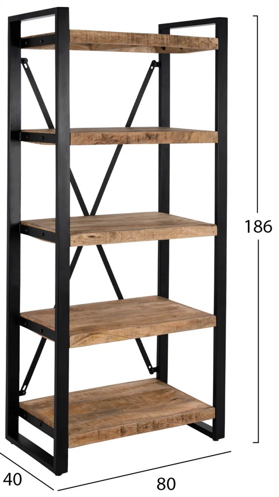 ΒΙΒΛΙΟΘΗΚΗ TURNER ΜΕΤΑΛΛΟ ΚΑΙ ΜΑΣΙΦ ΞΥΛΟ MANGO HM8188.11 80x45x186Υ εκ.