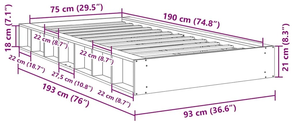 ΠΛΑΙΣΙΟ ΚΡΕΒΑΤΙΟΥ  ΧΩΡΙΣ ΣΤΡΩΜΑ 75X190 CM ΜΑΣΙΦ ΞΥΛΟ ΔΡΥΣ 3324128