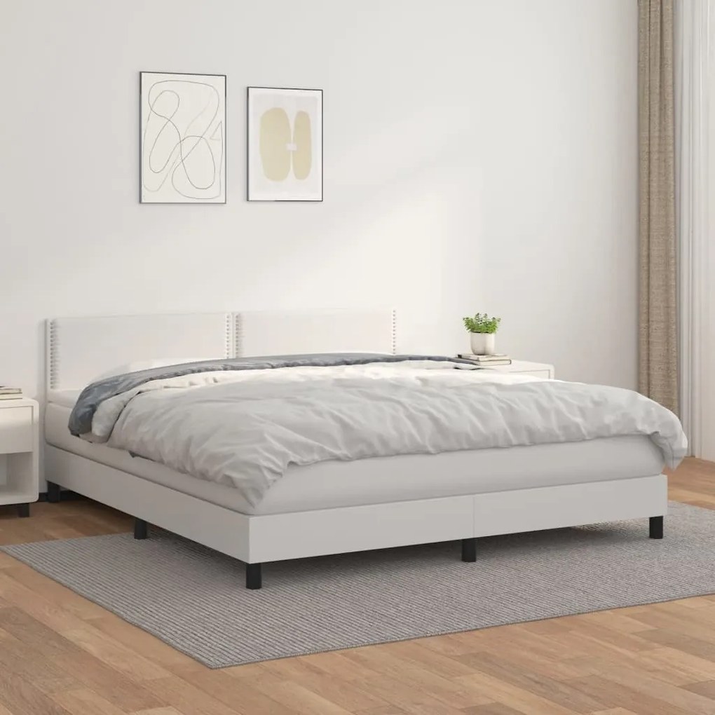 vidaXL Κρεβάτι Boxspring με Στρώμα Λευκό 160x200εκ.από Συνθετικό Δέρμα