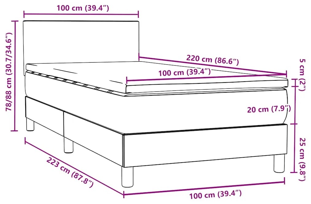 Box Spring κρεβάτι με στρώμα σκούρο μπλε 100x220 cm Βελούδινο - Μπλε