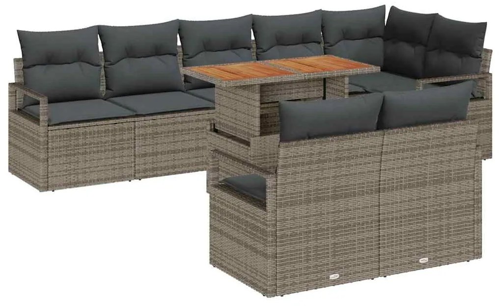 vidaXL Σετ Καναπέ Κήπου με μαξιλάρι 9 pcs Γκρι, Καφέ 100 x 55 x 73 εκ