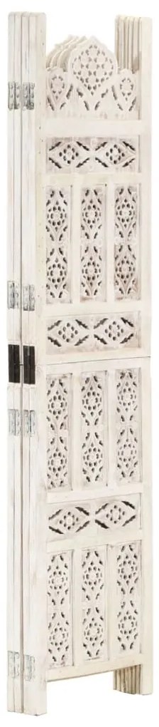 vidaXL Παραβάν Σκαλιστό στο Χέρι 4 Πάνελ Λευκό 160x165 εκ. Ξύλο Μάνγκο