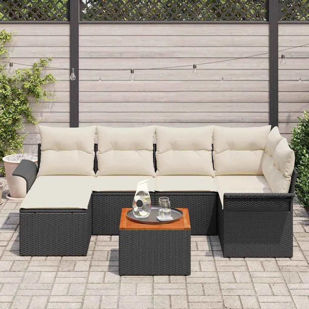 vidaXL Σετ Καναπέ Κήπου 7 pcs Μαύρο Πολυ ράταν