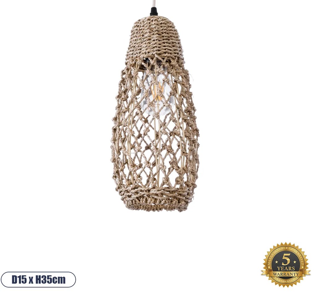 02119 GloboStar® GLOBOSTAR® ECUADOR 02119 Boho Κρεμαστό Φωτιστικό Οροφής με Ντουί 1 x E27 AC 220-240V IP20 - Μπεζ - Μ15 x Π15 x Υ35cm