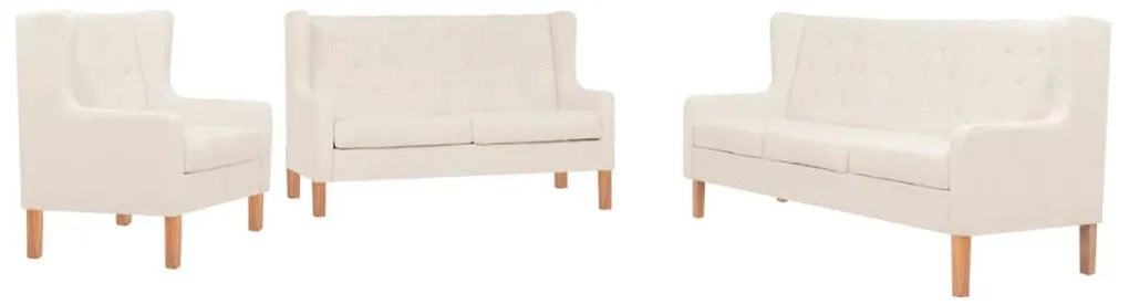 vidaXL Σετ Καναπέ 3 Τεμαχίων Λευκό Κρεμ από Ύφασμα