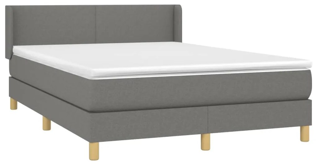 Κρεβάτι Boxspring με Στρώμα Σκούρο Γκρι 140x190 εκ. Υφασμάτινο - Γκρι