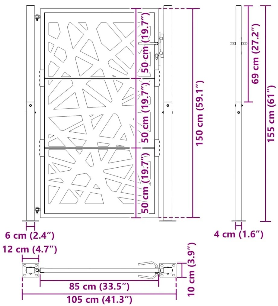 Πύλη κήπου 105x155 cm από καιρικό χάλυβα Light Design - Καφέ