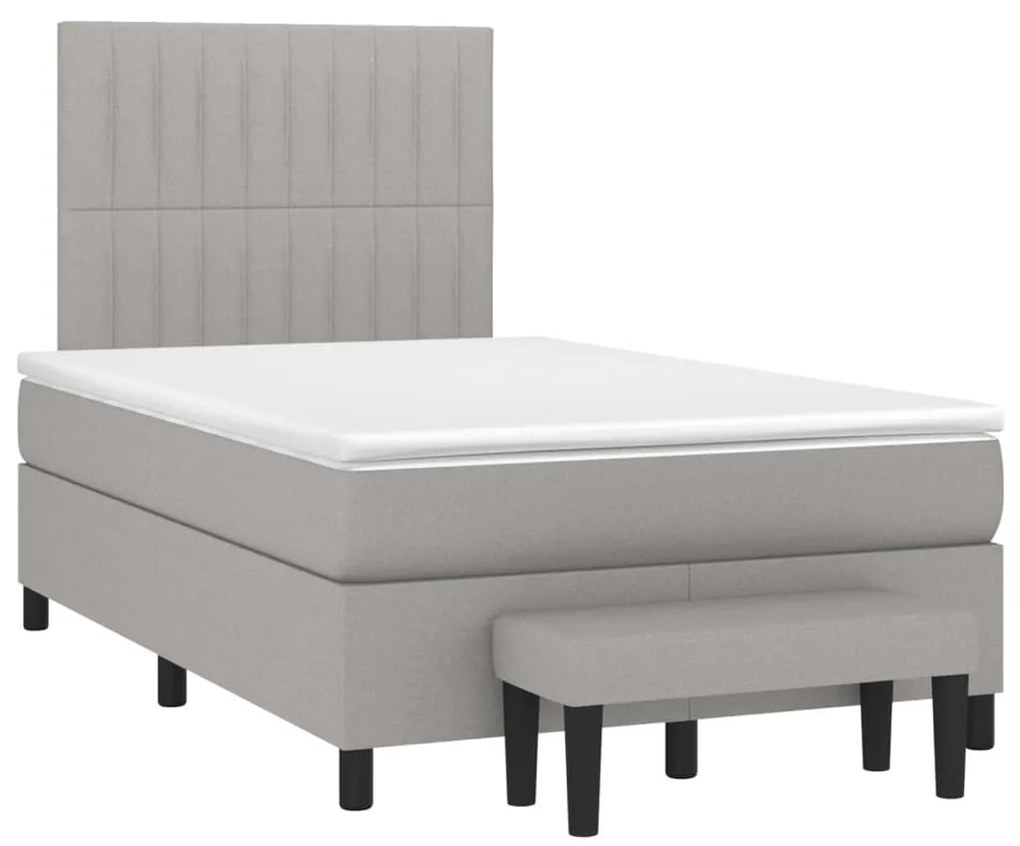 Κρεβάτι Boxspring με Στρώμα Ανοιχτό Γκρι 120x200 εκ. Υφασμάτινο - Γκρι