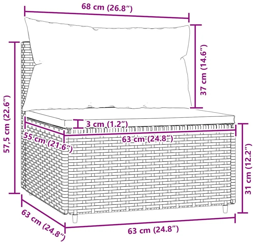 vidaXL Καναπέδες Κήπου Μεσαίοι με Μαξιλάρια Μαύρο από Συνθετικό Ρατάν