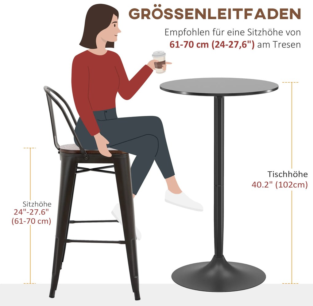 HOMCOM Τραπέζι Μπαρ, Τραπέζι Όρθιο, Τραπέζι για 2 άτομα, 60 x 60 x 102 cm, Μαύρο