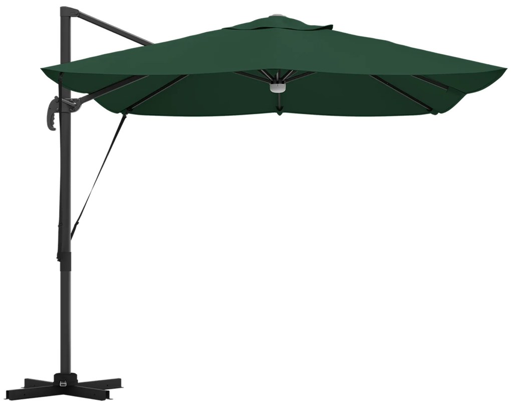 vidaXL Cantilever Roma Παράσολα με LEDs, Πράσινο, 352x251x265 εκ, Αλουμίνιο