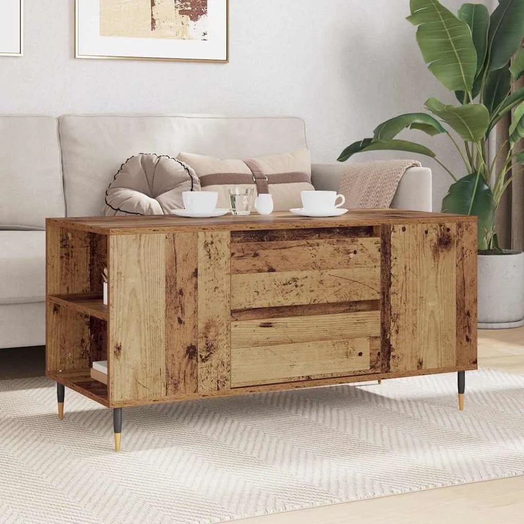 vidaXL Τραπεζάκι σαλονιού with Drawer Παλαιό ξύλο 102 x 44.5 x 50 εκ