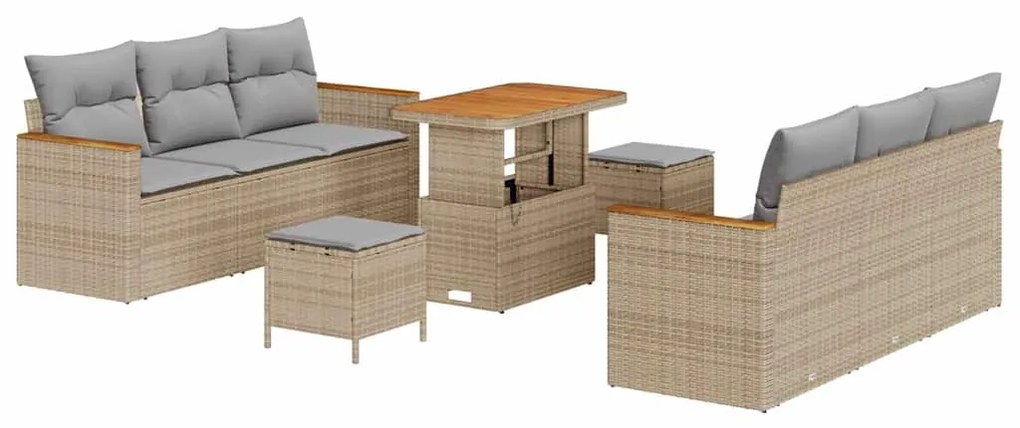 vidaXL Σετ Καναπέ Κήπου με μαξιλάρι 9 pcs Μπεζ Πολυ ράταν