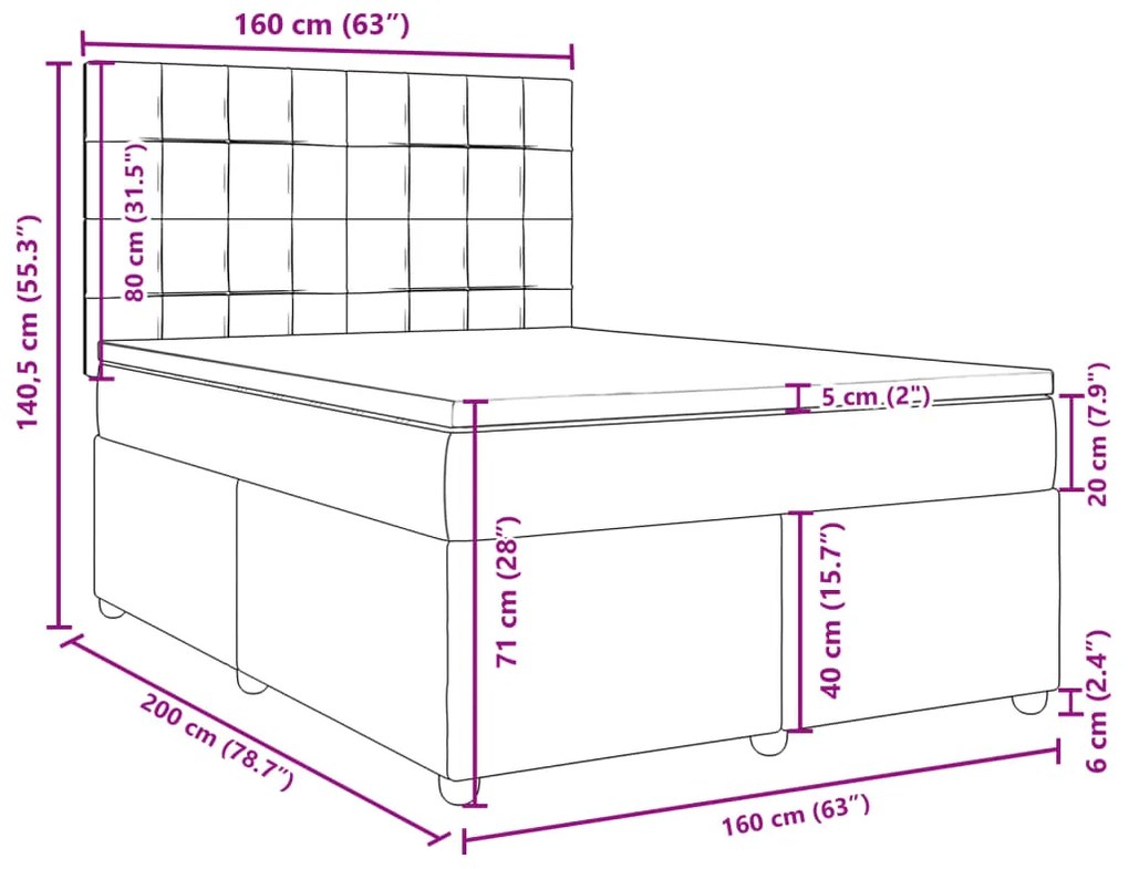 Κρεβάτι Boxspring με Στρώμα Μαύρο 160x200 εκ. Υφασμάτινο - Μαύρο