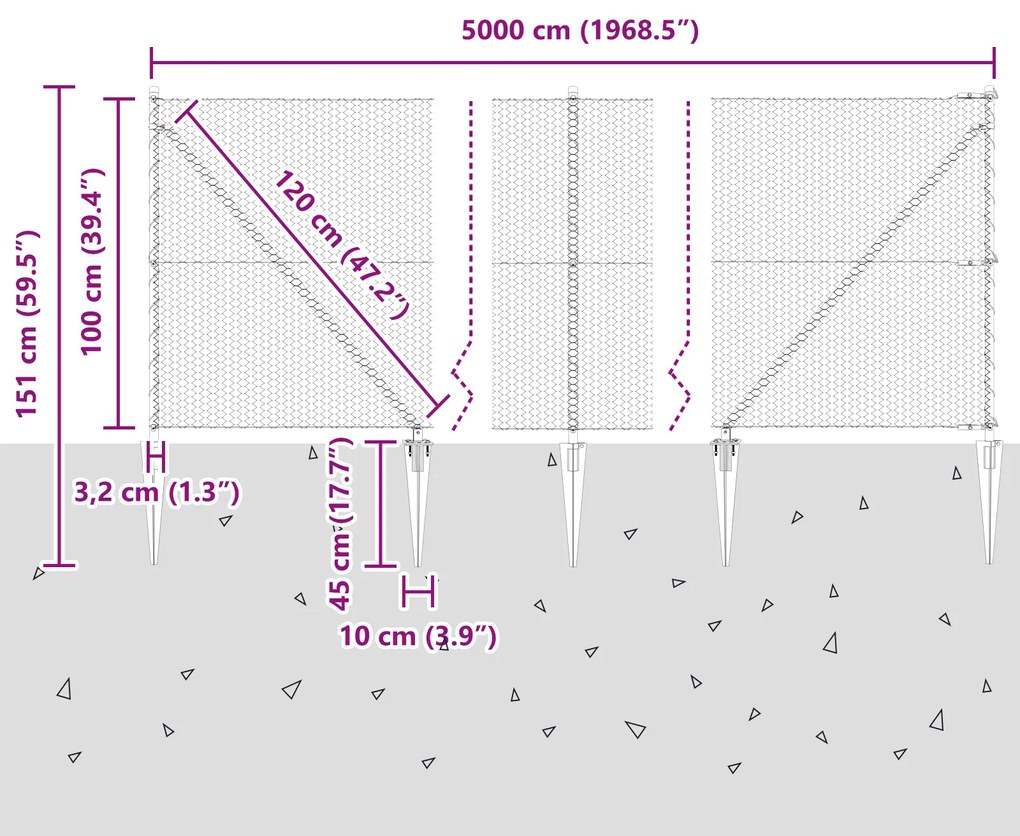vidaXL Γκρι Εξαγωνικός Φράχτης 1x50 μ Ατσάλι