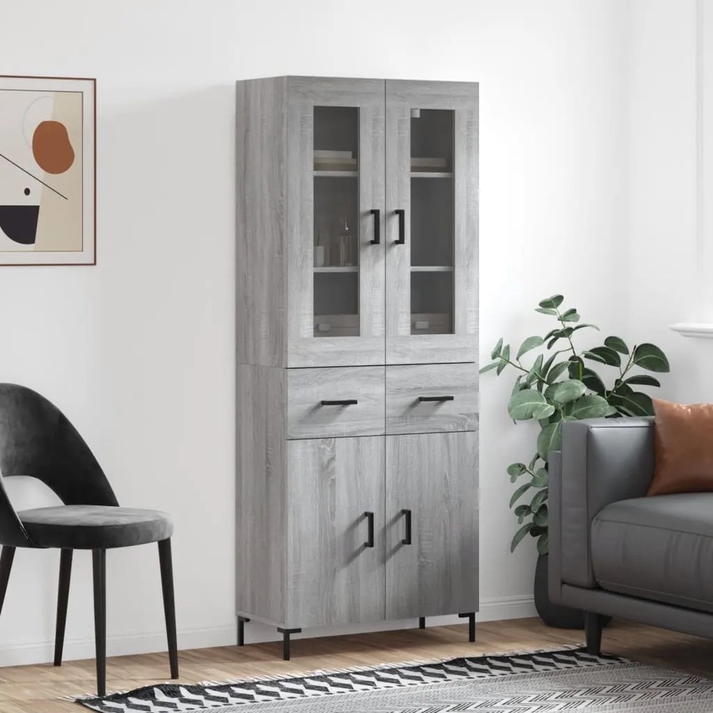 vidaXL Ντουλάπι Γκρι Sonoma 69,5 x 34 x 180 εκ. Επεξεργασμένο Ξύλο