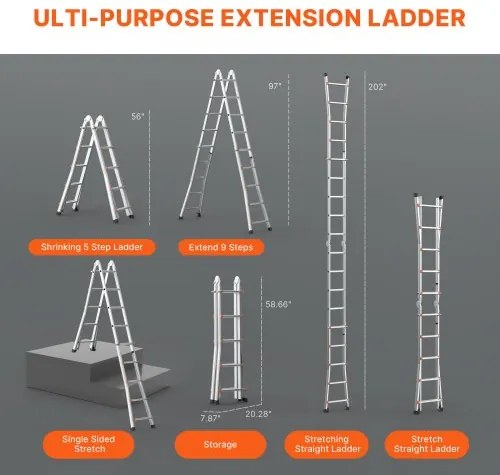 VEVOR Telescoping Ladder A Frame 16.7 FT Extension Multi-Function for Homework