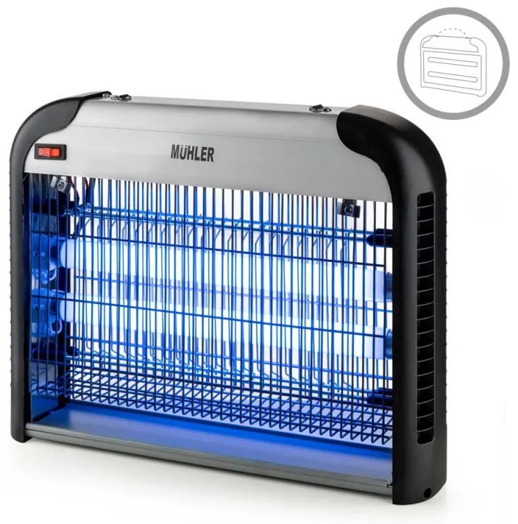 Λαμπτήρας εντόμων Muhler MIK-60 1003953, 30W, 60 m2, Ασφαλής για ανθρώπους και ζώα, Αφαιρούμενος δίσκος, Μαύρο/γκρι