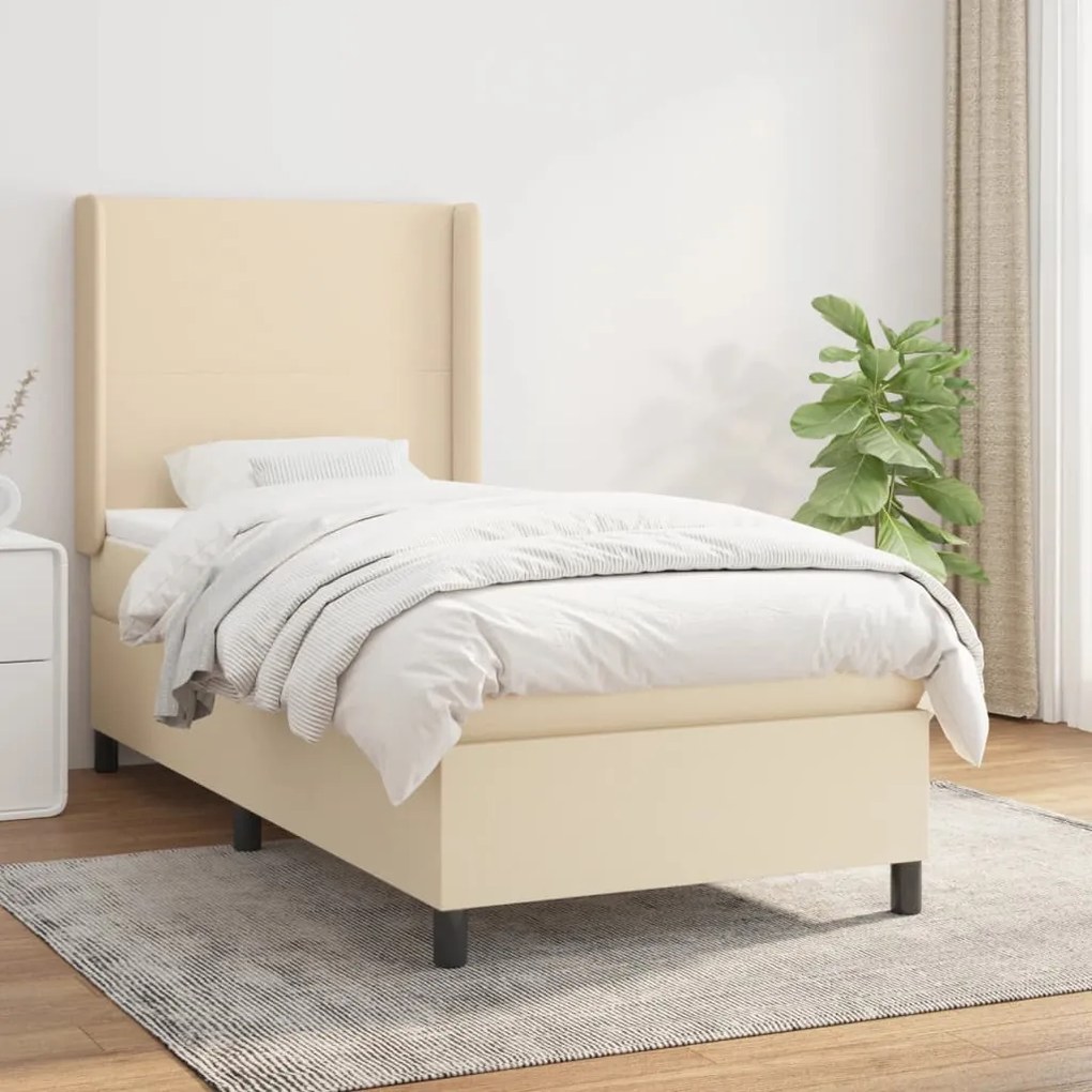 vidaXL Κρεβάτι Boxspring με Στρώμα Κρεμ 90x190 εκ.Υφασμάτινο