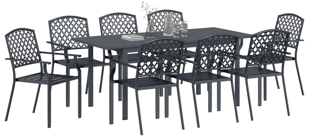 vidaXL Σετ τραπεζαρίας κήπου 9 pcs Γκρι Μεγάλο Μέταλλο
