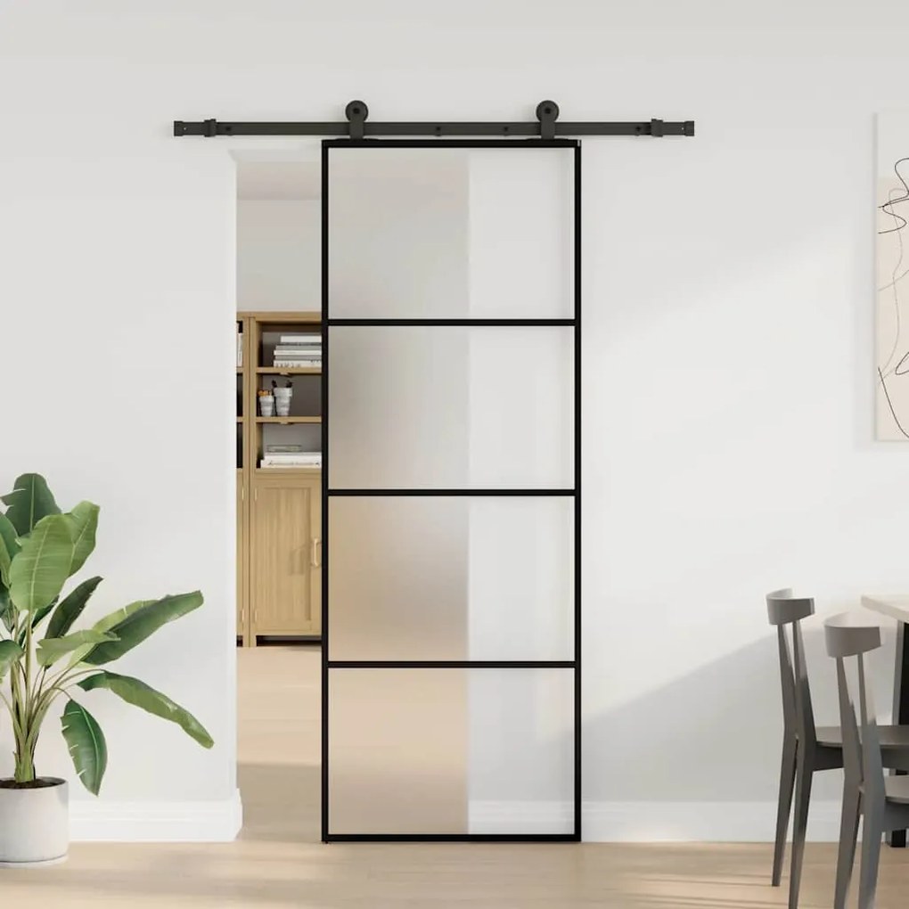 vidaXL Συρόμενη Πόρτα με Μηχανισμό 76x205 εκ. Γυαλί ESG &amp; Αλουμίνιο