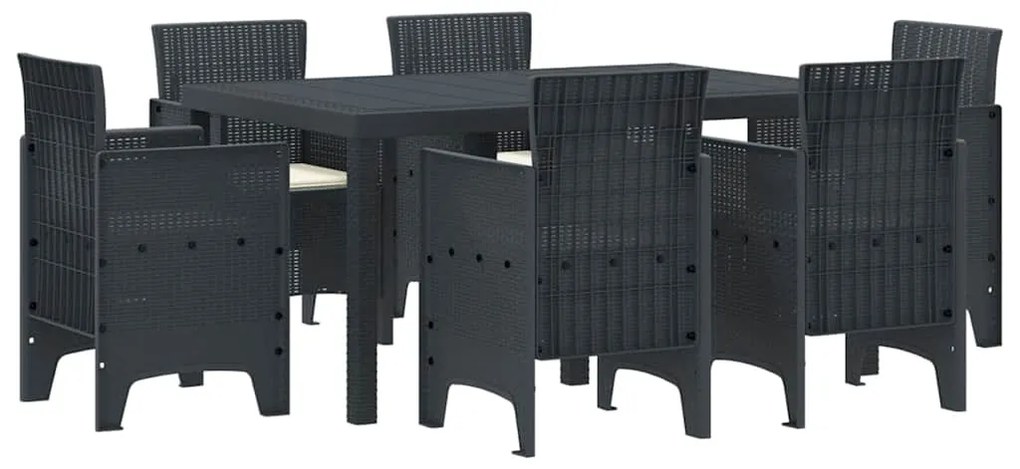 vidaXL Σέτ φαγητού για κήπο 7 pcs Ανθρακί Rattan Polt