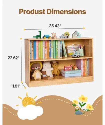 VEVOR Montessori Bookshelf, 870 mm Width Toy Storage Organizer, 2-Tier Kids Display Storage Cabinet, Daycare Furniture, Kids Bookshelf for Bedroom, Nursery, Living Room, Entryway, Preschool, Brown