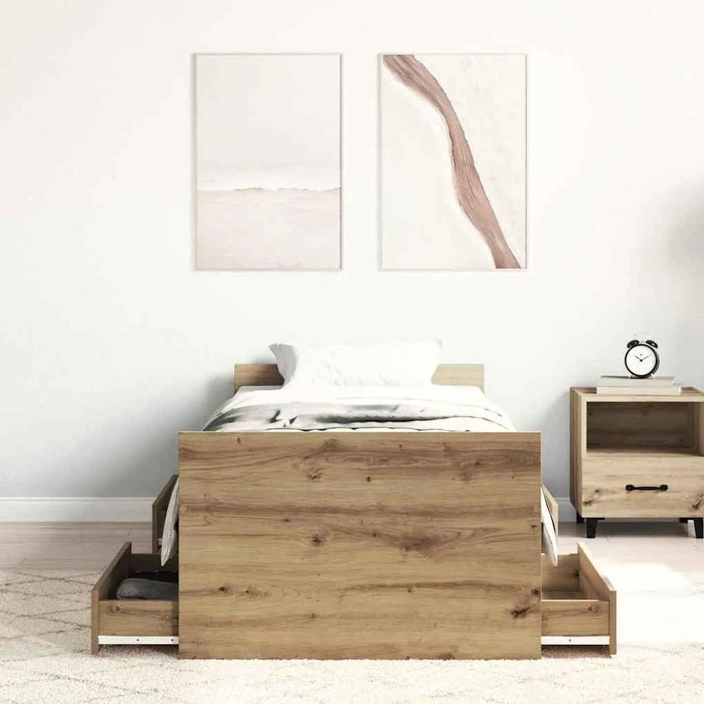 vidaXL Σκελετός Κρεβατιού artisan δρυς 75 x 190 cm Επεξεργασμένο ξύλο