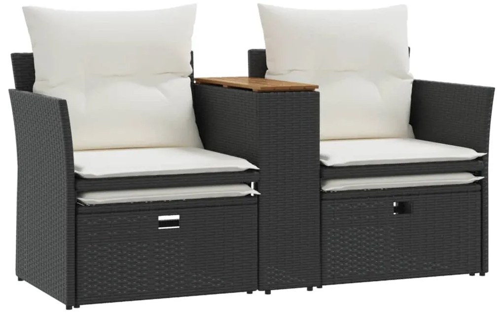 vidaXL Καναπές Κήπου Διθέσιος με Σκαμπό Μαύρος Συνθετικό Ρατάν