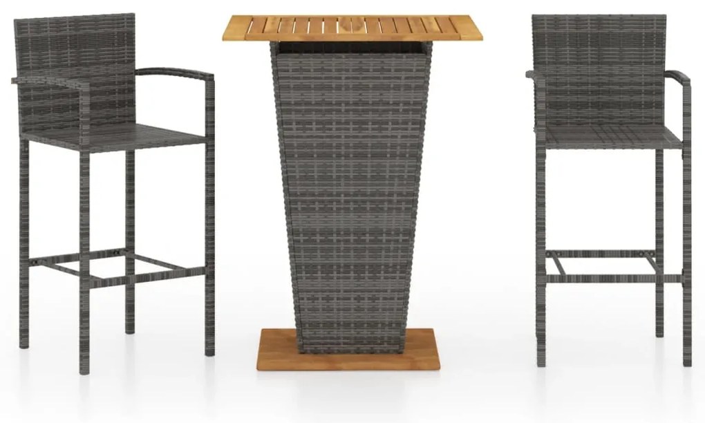 vidaXL Σετ Επίπλων Μπαρ Κήπου 3 Τεμαχίων Γκρι