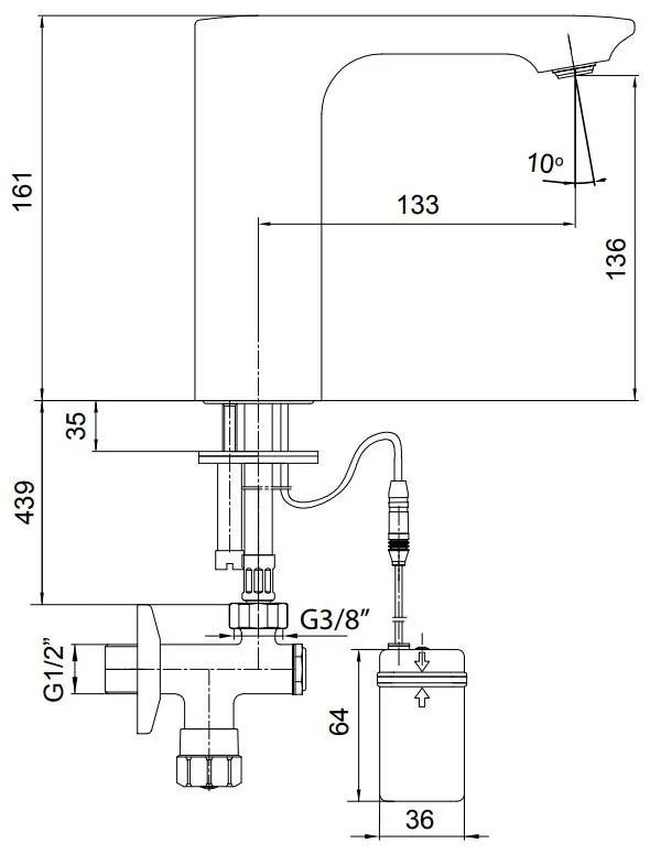 Ηλεκτρονική μπαταρία νιπτήρος Serel ECA 38-Ρεύμα