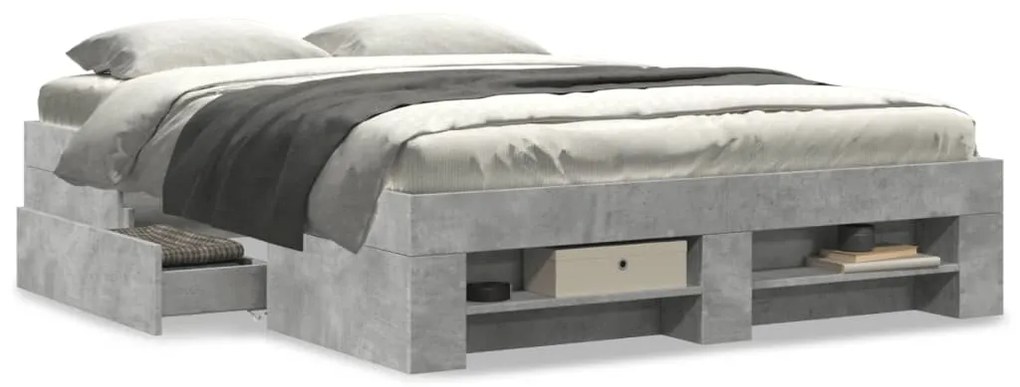 vidaXL Πλαίσιο Κρεβατιού Γκρι Σκυροδέματος 140x200 εκ. Επεξεργ. Ξύλο
