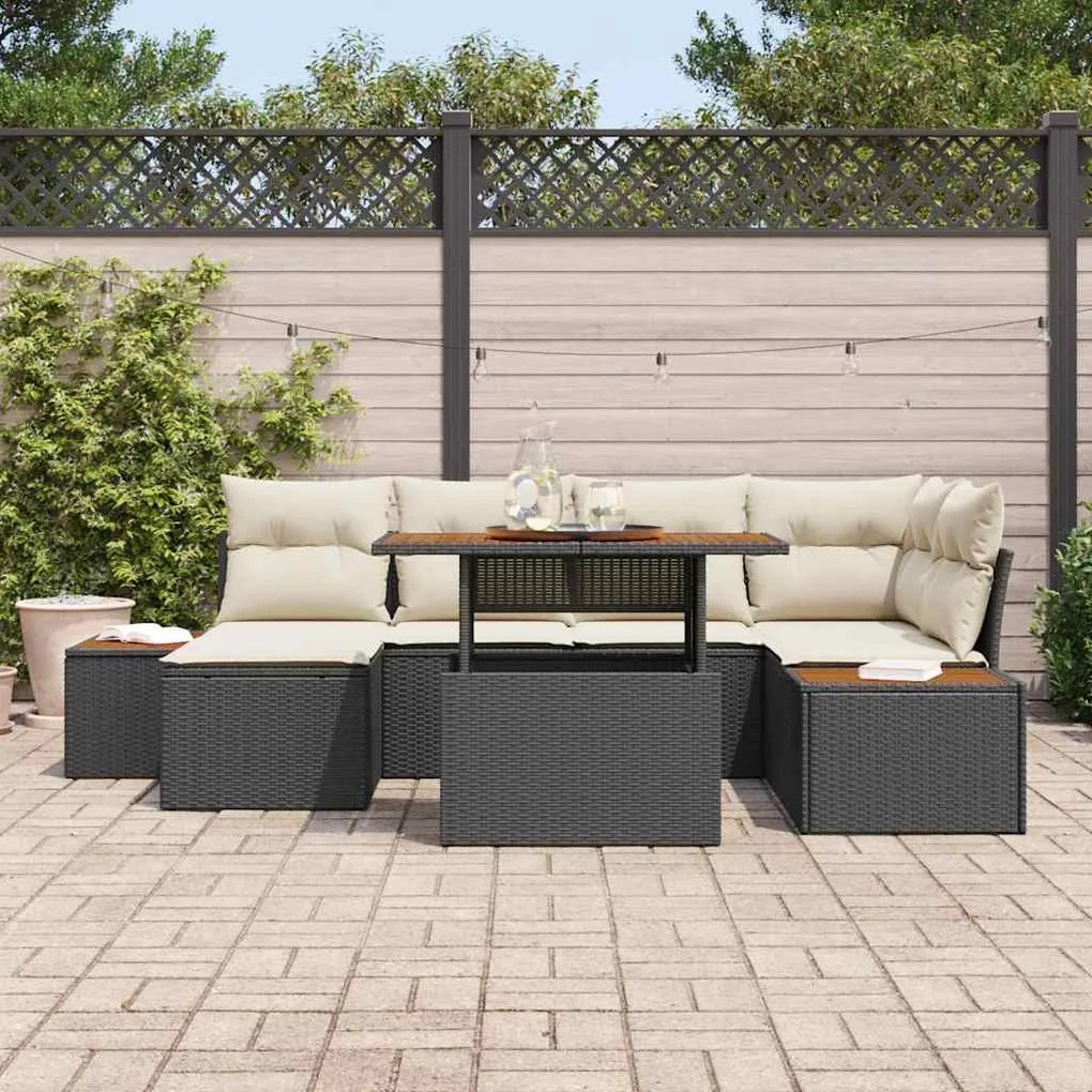 vidaXL Σετ Καναπέ Κήπου με αποθήκευση 7 pcs Μαύρο Πολυ ράταν