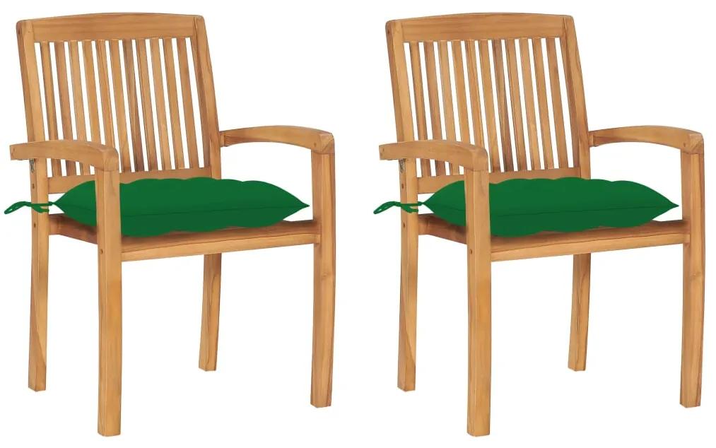 3063272 vidaXL Καρέκλες Κήπου 2 τεμ. από Μασίφ Ξύλο Teak με Πράσινα Μαξιλάρια Πράσινο, 1 Τεμάχιο