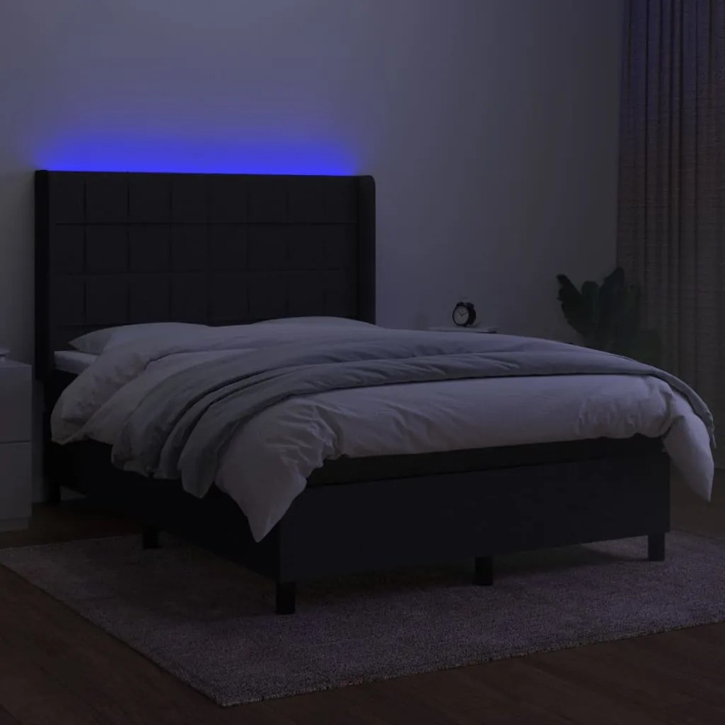 ΚΡΕΒΑΤΙ BOXSPRING ΜΕ ΣΤΡΩΜΑ &amp; LED ΜΑΥΡΟ 140X190 ΕΚ. ΥΦΑΣΜΑΤΙΝΟ 3138311