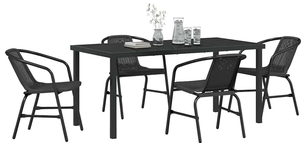 vidaXL Σέτ φαγητού για κήπο 5 pcs Μαύρο Χάλυβας με επίστρωση πούδρας