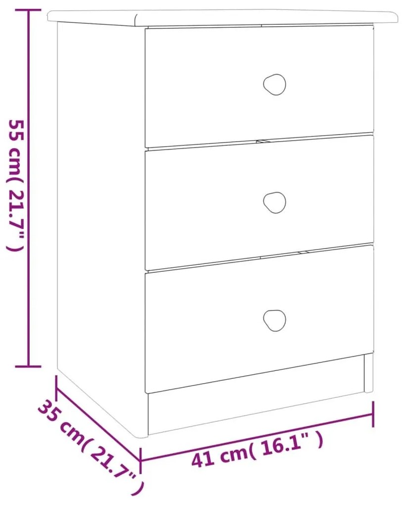 Κομοδίνο ALTA 41 x 35 x 55,5 εκ. από Μασίφ Ξύλο Πεύκου - Καφέ