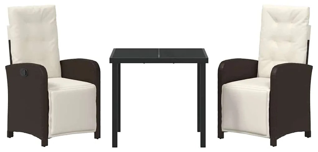vidaXL Σέτ φαγητού για κήπο με μαξιλάρι 3 pcs Καφέ συνθετικό ρατάν