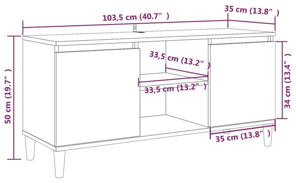 Έπιπλο Τηλεόρασης Γκρι Sonoma 103,5x35x50 εκ Μασίφ Ξύλινα Πόδια - Γκρι