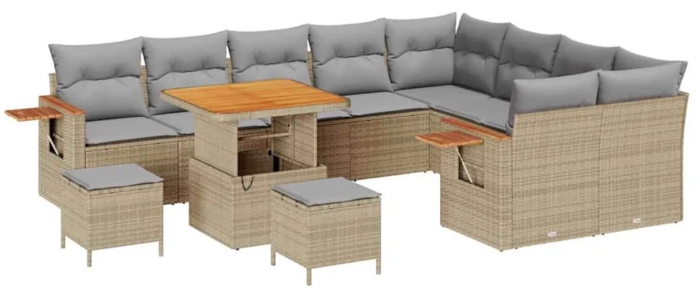 vidaXL Σετ Καναπέ Κήπου με μαξιλάρι με αποθήκευση Μπεζ Πολυ ράταν