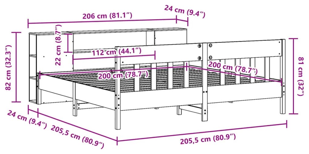 ΚΡΕΒΑΤΙ ΒΙΒΛΙΟΘΗΚΗ ΧΩΡΙΣ ΣΤΡΩΜΑ 200X200 ΕΚ ΜΑΣΙΦ ΞΥΛΟ ΠΕΥΚΟΥ 3323172