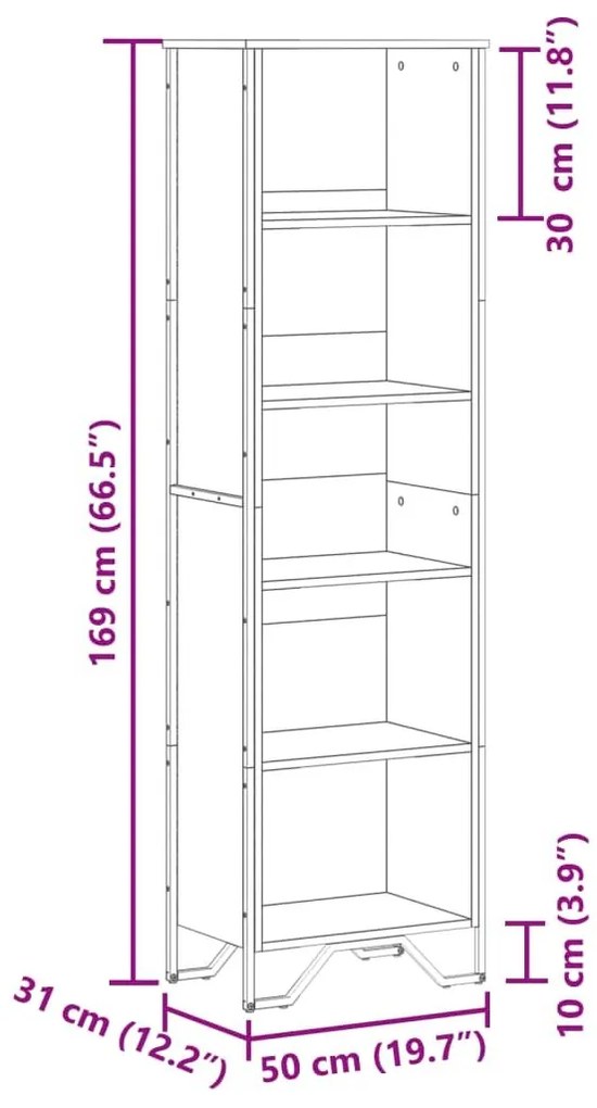 Βιβλιοθήκη Γκρι Sonoma 50x31x169 εκ. από Επεξεργ. Ξύλο - Γκρι