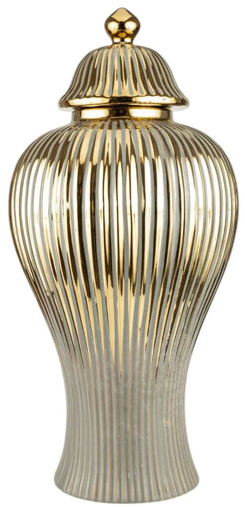 Βάζο Κεραμικό Με Καπάκι Γκρι-Χρυσό 19,5x41εκ. Zen Collection 24.12.50669