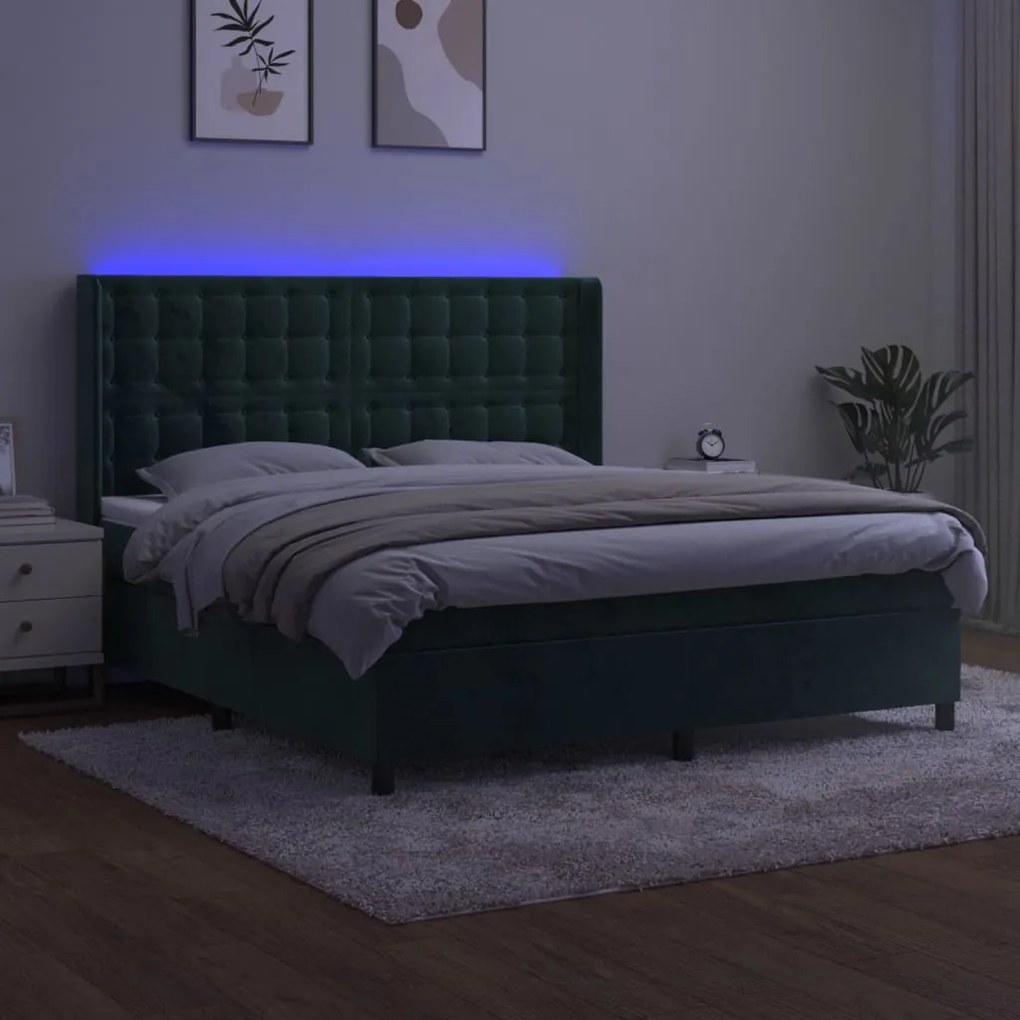 ΚΡΕΒΑΤΙ BOXSPRING ΜΕ ΣΤΡΩΜΑ &amp; LED ΣΚ. ΠΡΑΣΙΝΟ 160X200ΕΚ ΒΕΛΟΥΔΟ 3139814